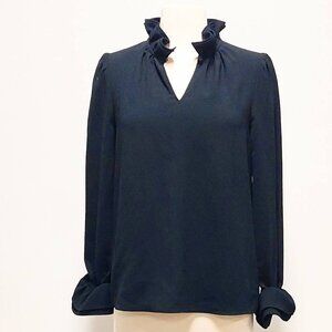 J. Crew, Black, Double-Ruffled Collar & Cuffs, L/S Top, Size: S